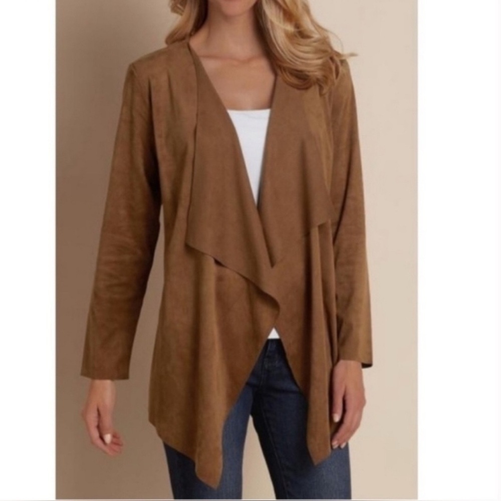 NWT Soft Surroundings Brown Shape Drape Faux Suede Jacket Large